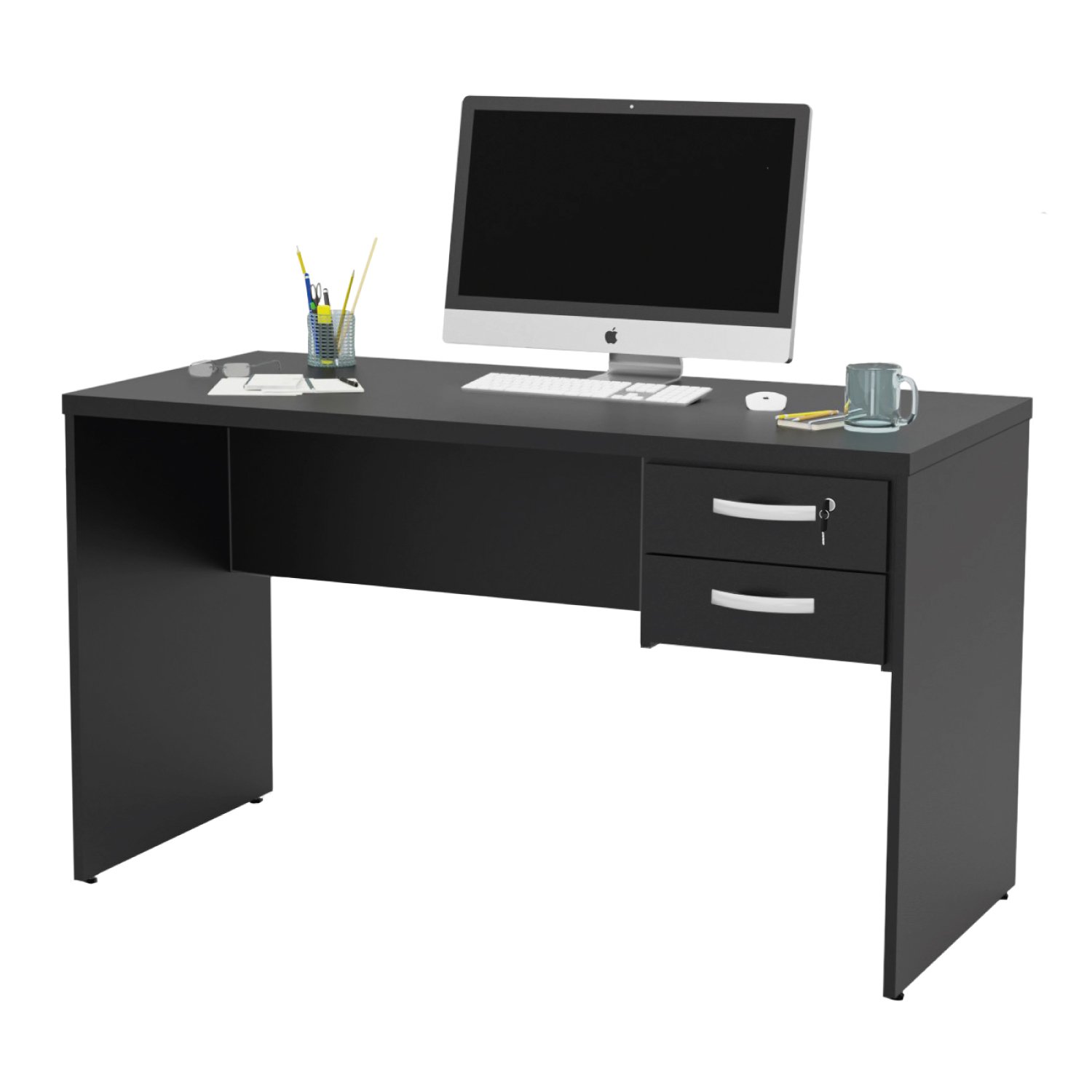 Mesa De Escritório 1.20x60 Com Gaveteiro Tampo 30mm Netmobil - Preto
