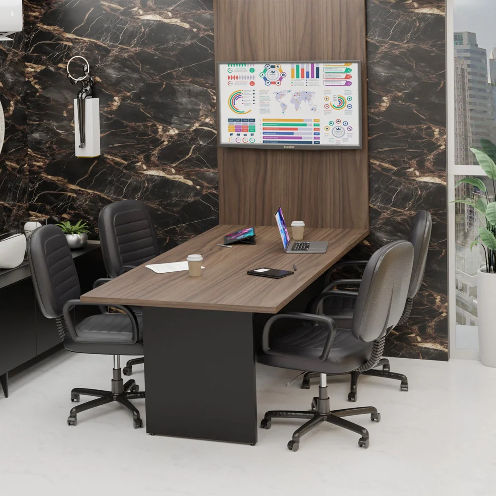 Imagem 2 de 5 do produto Mesa De Reunião Com Painel Tv 2mx1m Tpo Rengrossado Netmobil - Nogal