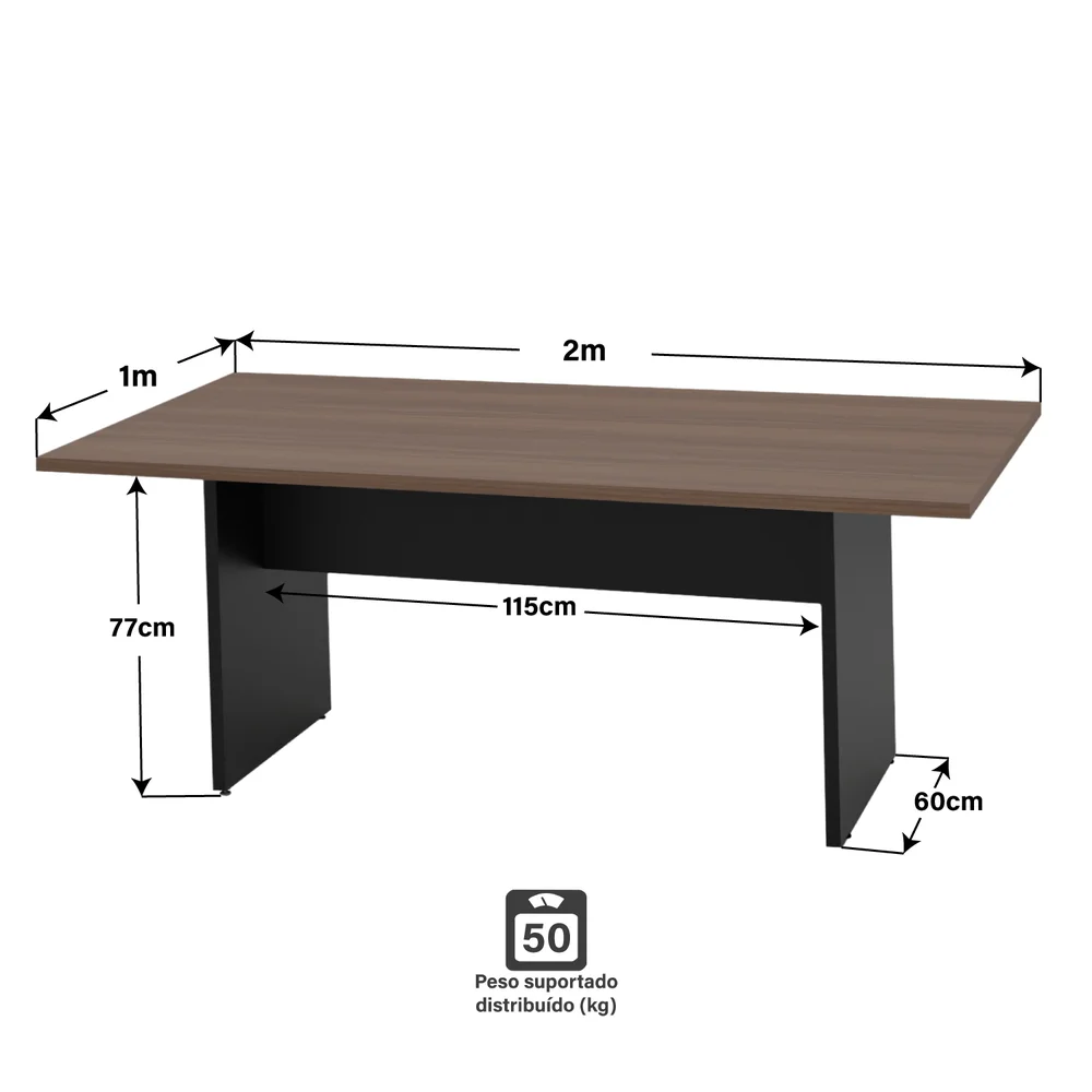 Imagem 3 de 5 do produto Mesa De Reunião Com Painel Tv 2mx1m Tpo Rengrossado Netmobil - Nogal
