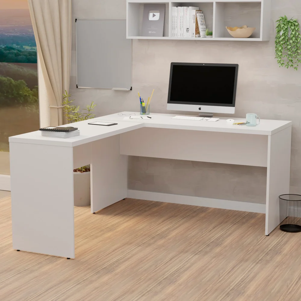 Imagem 2 de 5 do produto Mesa De Escritório Em L 1.60x1.50 Netmobil Tampo 30mm - Branco