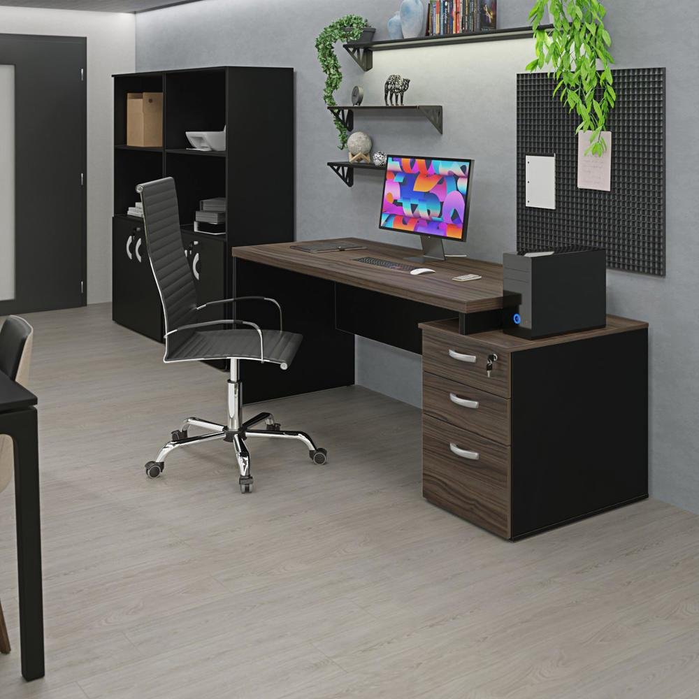 Imagem 2 de 5 do produto Mesa De Escritório Pedestal 3 Gav 1.90x70 Tpo 30mm - Nogal
