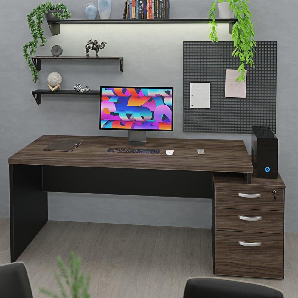 Imagem 3 de 5 do produto Mesa De Escritório Pedestal 3 Gav 1.90x70 Tpo 30mm - Nogal