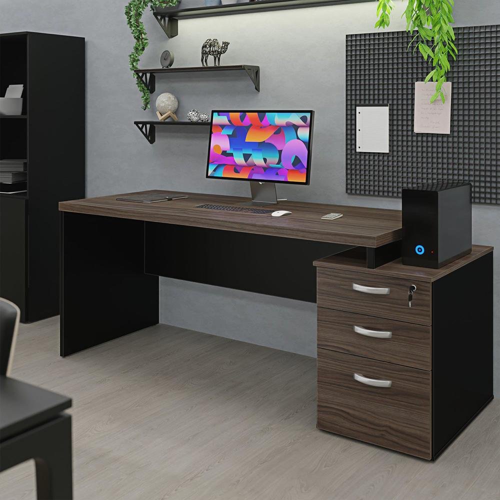 Imagem 4 de 5 do produto Mesa De Escritório Pedestal 3 Gav 1.90x70 Tpo 30mm - Nogal