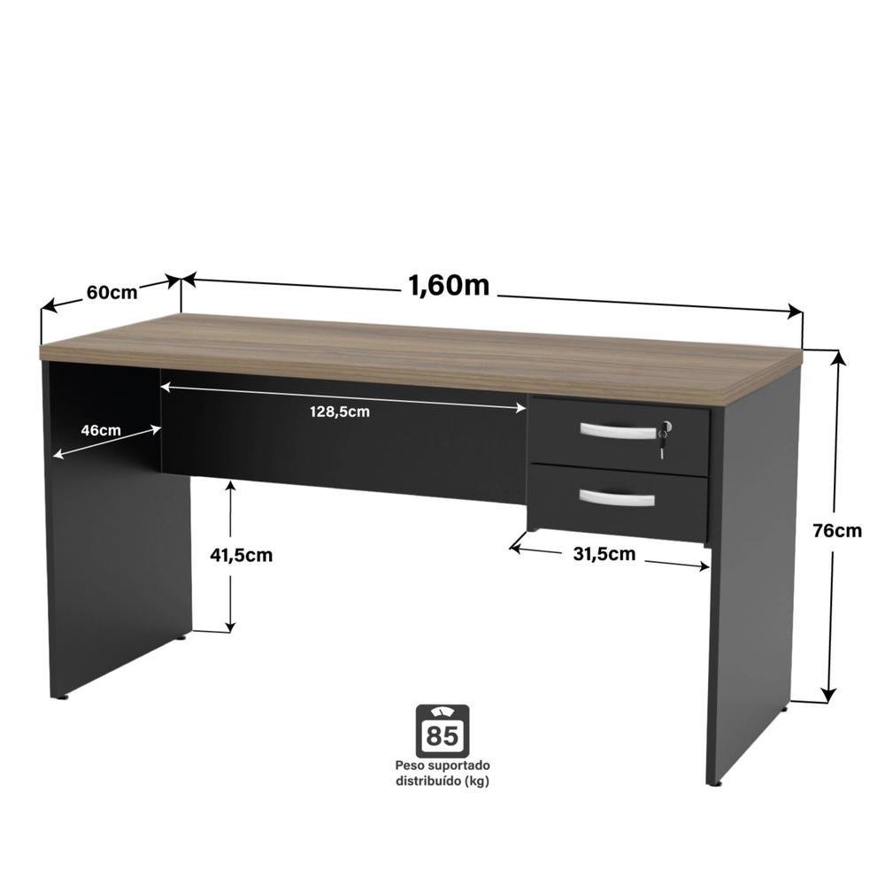 Imagem 2 de 5 do produto Mesa De Escritório 1.60x60 Com Gaveteiro Netmobil - Nogal