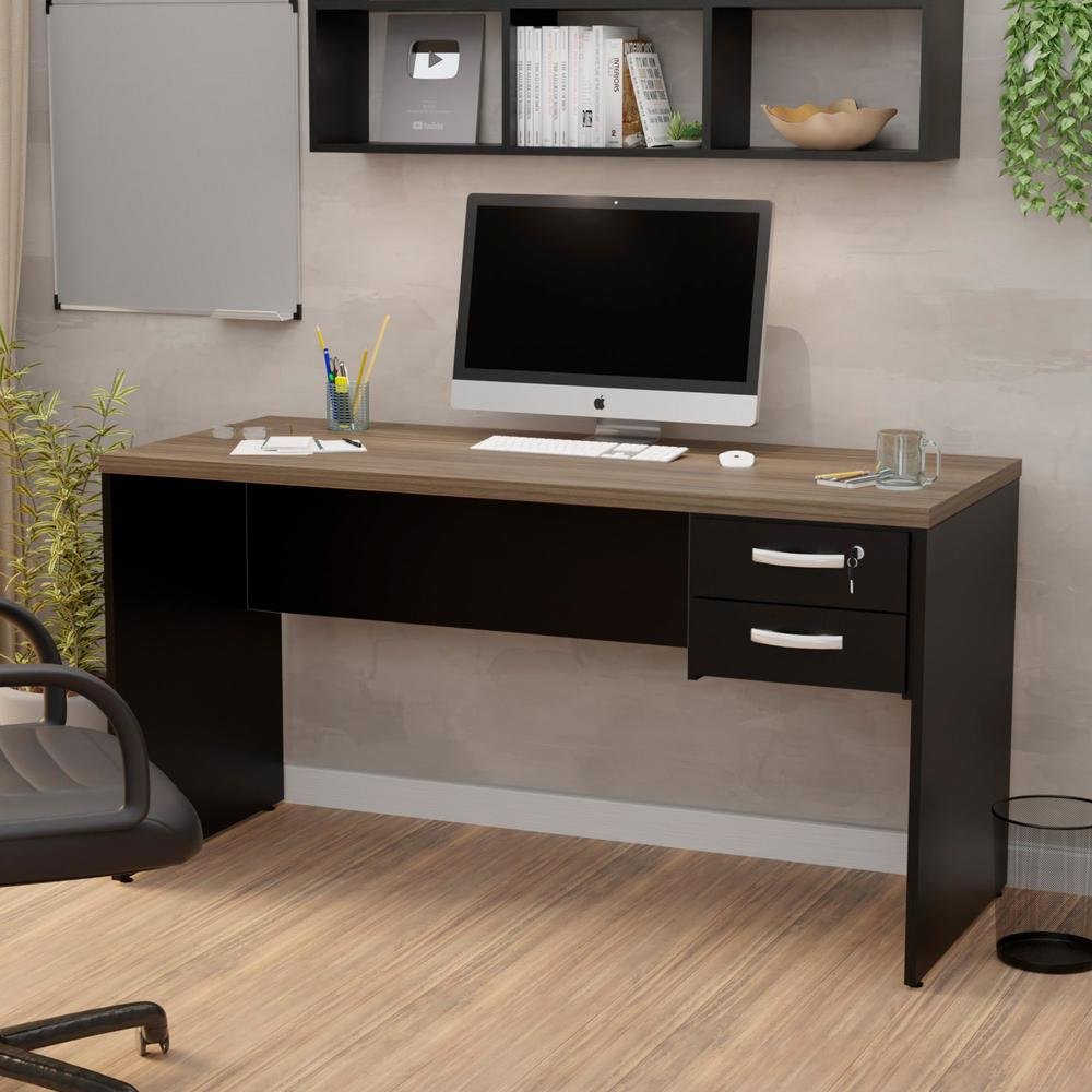 Imagem 3 de 5 do produto Mesa De Escritório 1.60x60 Com Gaveteiro Netmobil - Nogal