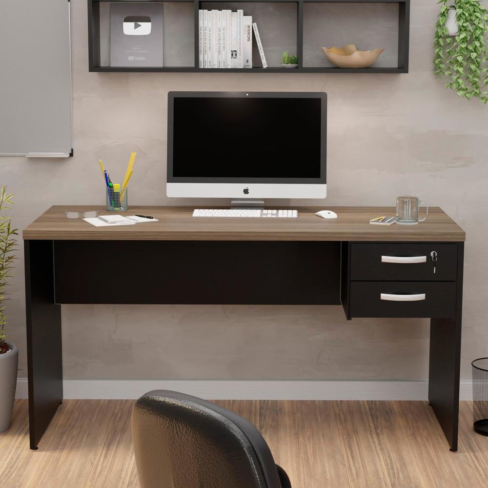 Imagem 4 de 5 do produto Mesa De Escritório 1.60x60 Com Gaveteiro Netmobil - Nogal