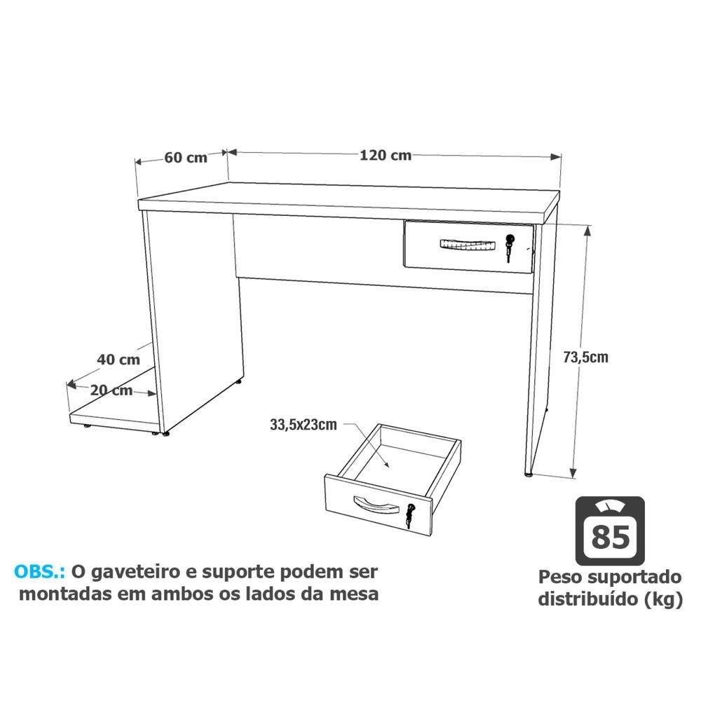 Imagem 2 de 5 do produto Mesa Para Computador Gamer 1 Gaveta 1200x600 Netmobil - Preto