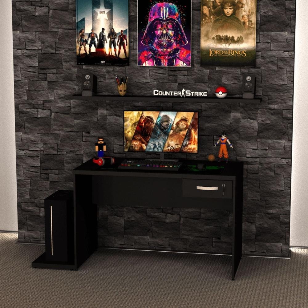 Imagem 3 de 5 do produto Mesa Para Computador Gamer 1 Gaveta 1200x600 Netmobil - Preto
