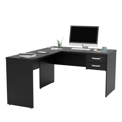 Mesa De Escritório Em L 1.20x1.50 Com Gaveteiro Tampo 30mm - Preto