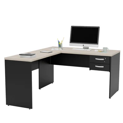 Mesa De Escritório Em L 1.40x1.50 Com Gaveteiro Tampo 30mm - Dubai