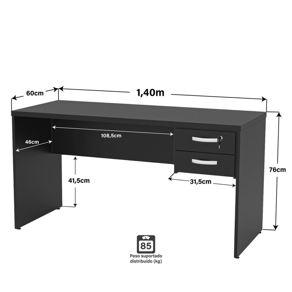 Imagem 2 de 5 do produto Mesa De Escritório Escrivaninha 1.40x60 C/gaveteiro Netmobil - Preto