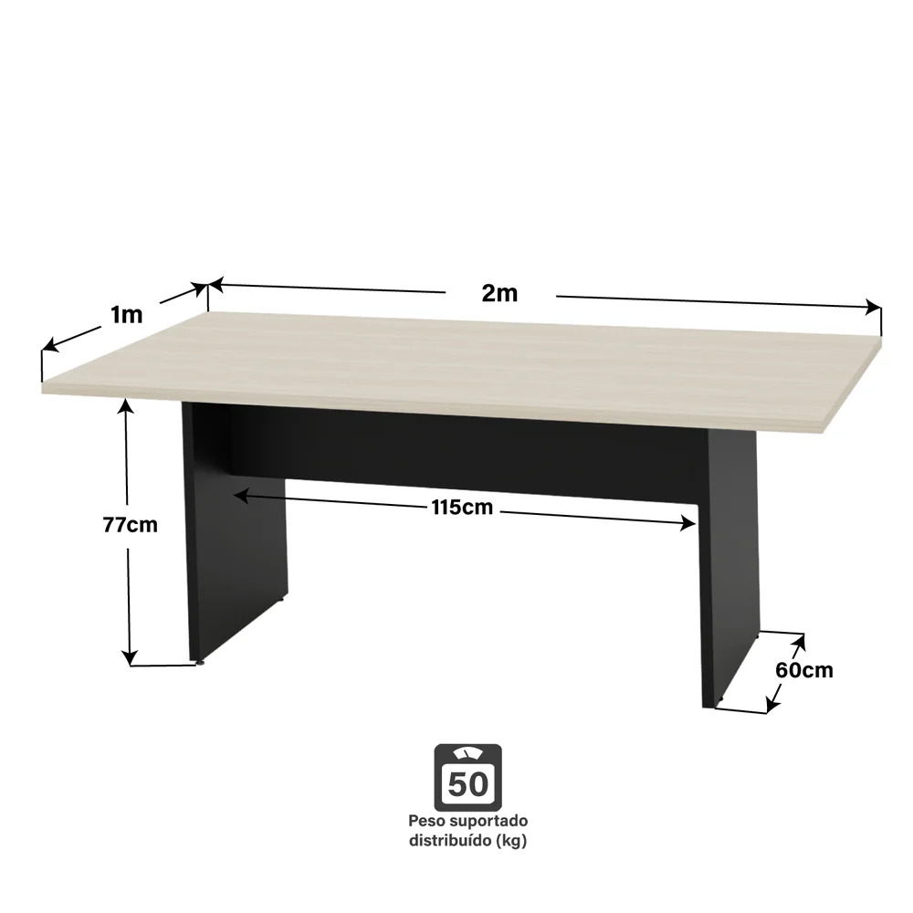 Imagem 3 de 5 do produto Mesa Para Reunião Retangular 2mx1m Tpo Reengrossado Netmobil - Dubai