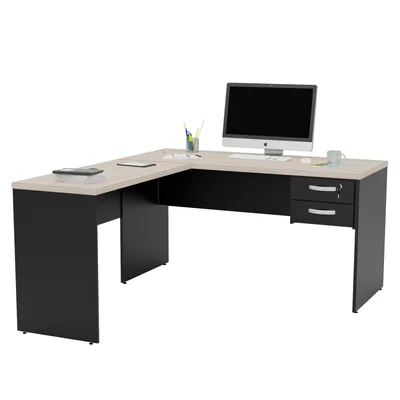 Mesa De Escritório Em L 1.60x1.50 Com Gaveteiro Tampo 30mm - Dubai