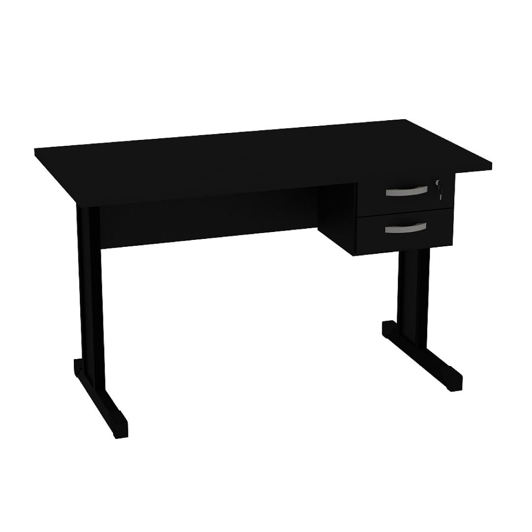 Mesa De Escritório Escrivaninha 1.20x60 C/gaveteiro Pé Metal - Preto