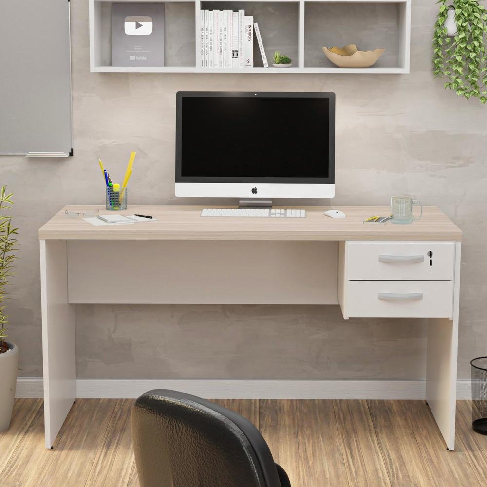 Mesa De Escritório 1.20x60 Com Gaveteiro Tampo 30mm Netmobil - Branco/dubai Mesa De Escritório 1.20x60 Com Gaveteiro Tampo 30mm Netmobil - Branco/dubai