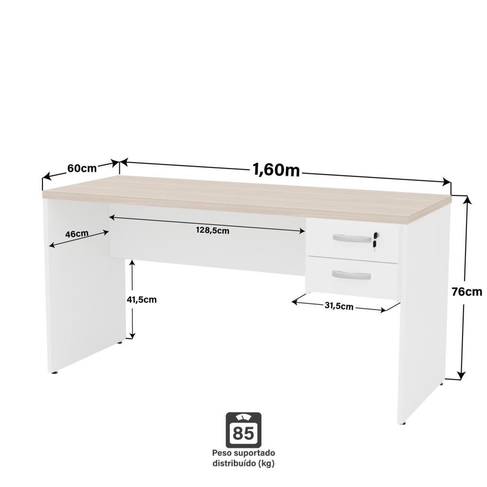 Imagem 2 de 5 do produto Mesa De Escritório 1.60x60 Com Gaveteiro Netmobil - Dubai/branco