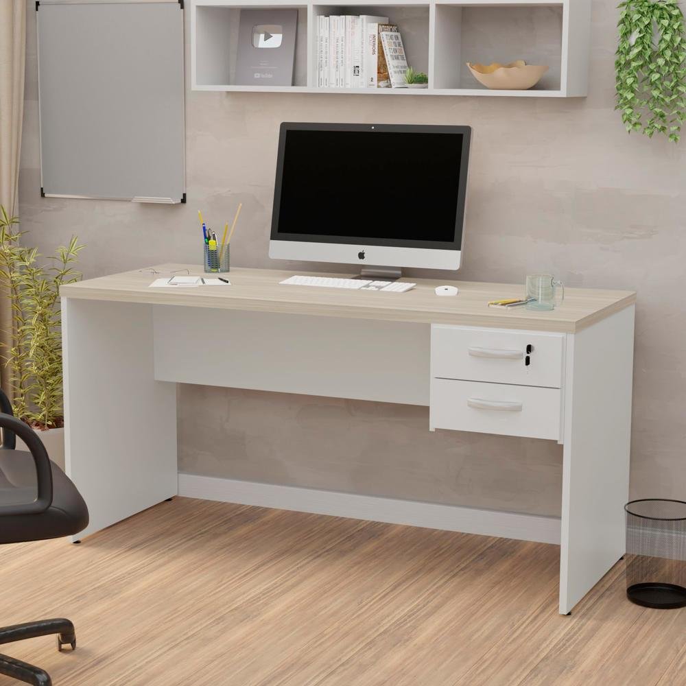 Imagem 3 de 5 do produto Mesa De Escritório 1.60x60 Com Gaveteiro Netmobil - Dubai/branco