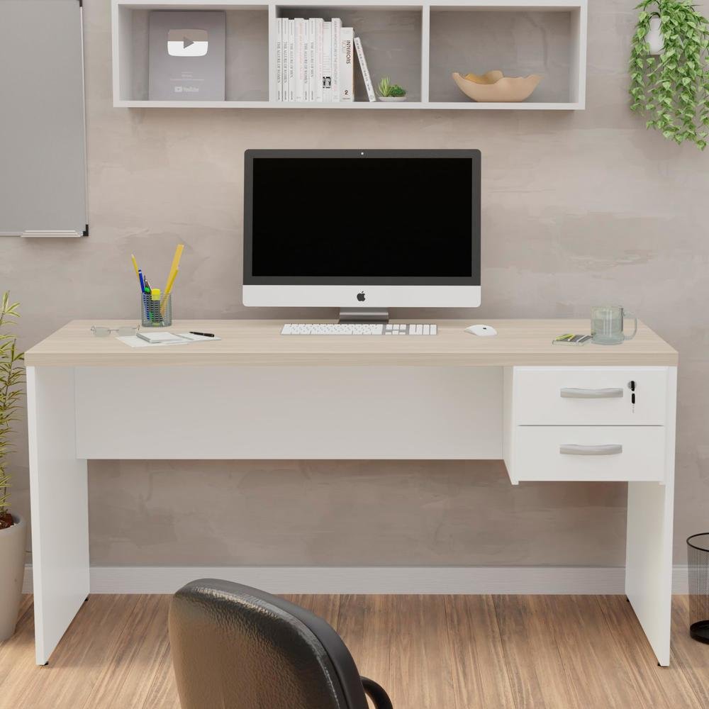 Imagem 4 de 5 do produto Mesa De Escritório 1.60x60 Com Gaveteiro Netmobil - Dubai/branco