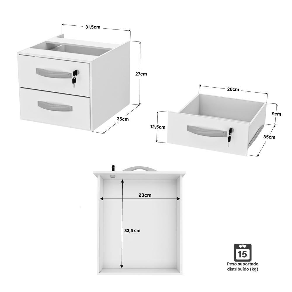 Imagem 5 de 5 do produto Mesa De Escritório 1.60x60 Com Gaveteiro Netmobil - Dubai/branco