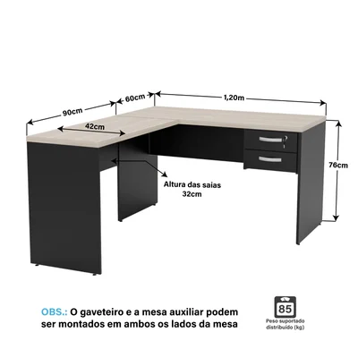 Mesa De Escritório Em L 1.20x1.50 Com Gaveteiro Tampo 30mm - Dubai — foto 2