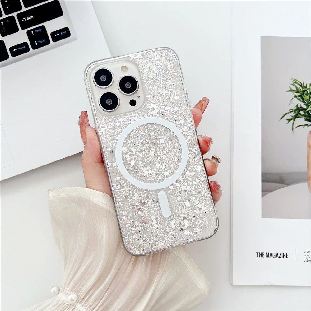 Imagem 3 de 5 do produto Capa Capinha Case Brilho Luxo Glitter Premium Magsafe Magnética Cor Branco para iPhone 14 Pro
