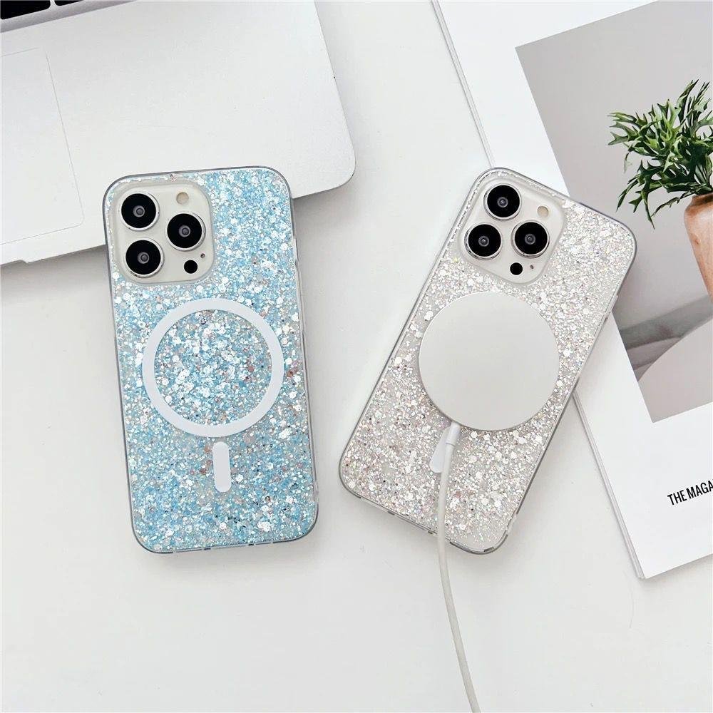Imagem 4 de 5 do produto Capa Capinha Case Brilho Luxo Glitter Premium Magsafe Magnética Cor Branco para iPhone 14 Pro