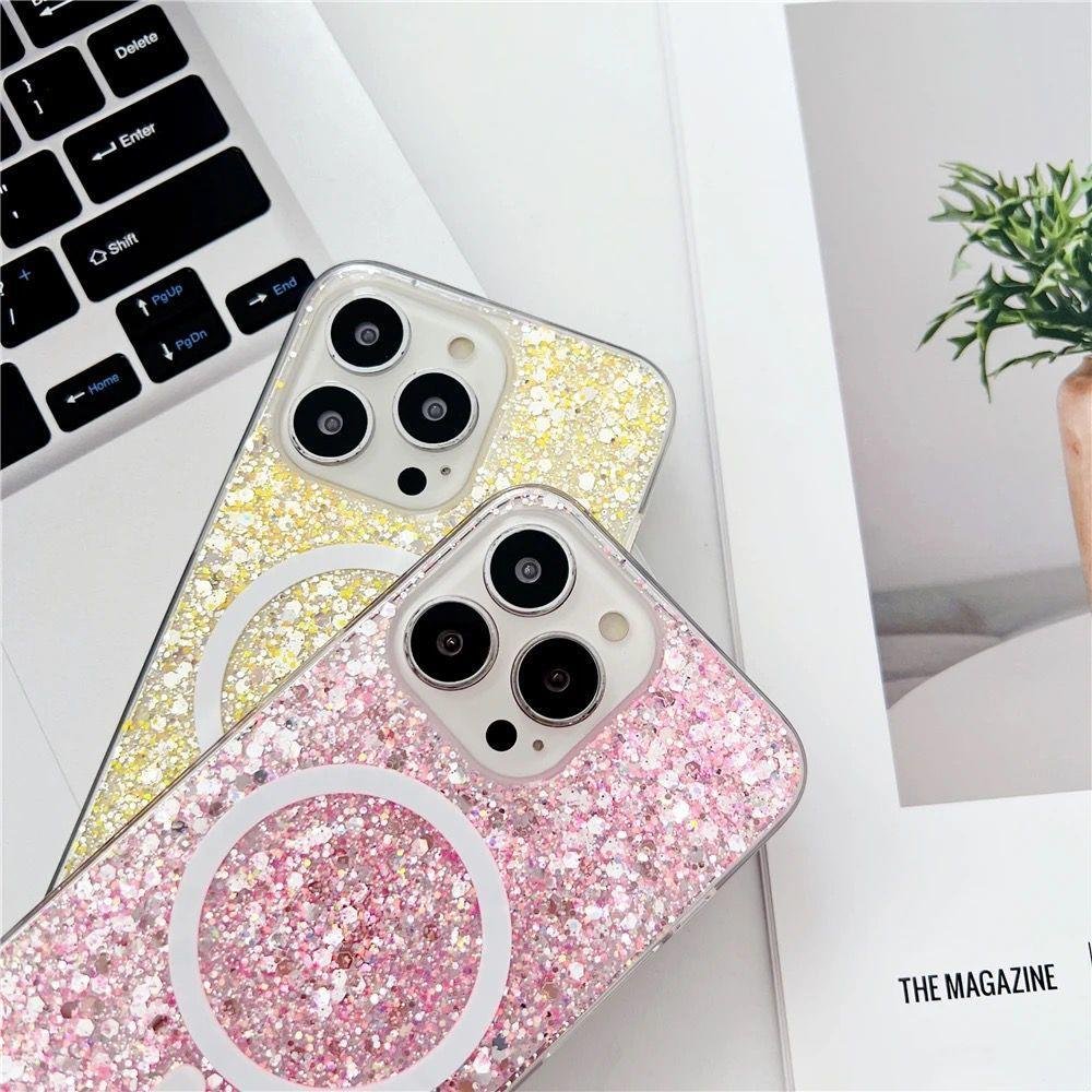 Imagem 2 de 5 do produto Capa Capinha Case Brilho Luxo Glitter Magsafe Magnética Cor Rosa Pink iPhone 13 Pro Max