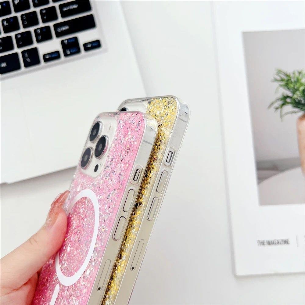 Imagem 3 de 5 do produto Capa Capinha Case Brilho Luxo Glitter Magsafe Magnética Cor Rosa Pink iPhone 13 Pro Max
