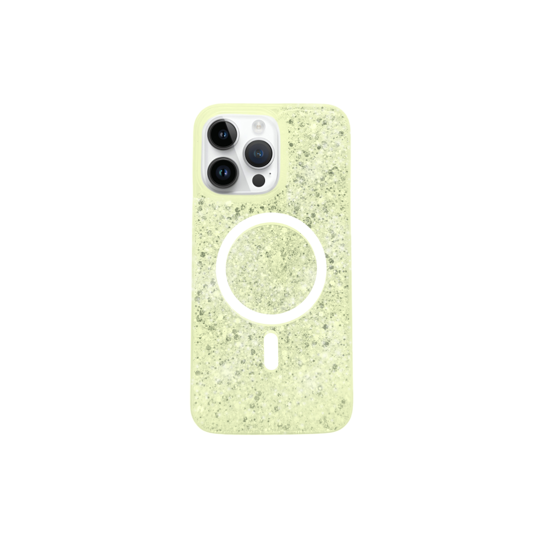 Capa Capinha Case Brilho Luxo Glitter Magsafe Magnética Cor Amarelo Compatível iPhone 14