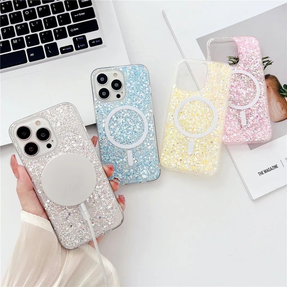 Imagem 3 de 5 do produto Capa Capinha Case Brilho Luxo Glitter Premium Magsafe Magnético Cor Rosa Pink iPhone 15 Pro