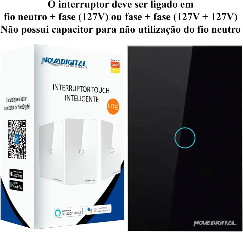 Imagem 3 de 5 do produto Interruptor Inteligente Lite 1 Botão Touch Wi-fi Preto Novadigital Lite-ws1-b