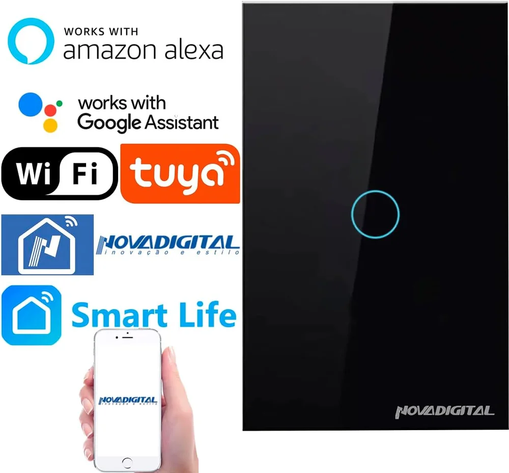 Imagem 5 de 5 do produto Interruptor Inteligente Lite 1 Botão Touch Wi-fi Preto Novadigital Lite-ws1-b