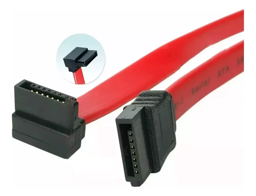 Imagem 2 de 5 do produto Cabo De Dados SATA 50cm P/ HD SSD Gravador Drives, 90 Graus, Vermelho, Ftg St-01038