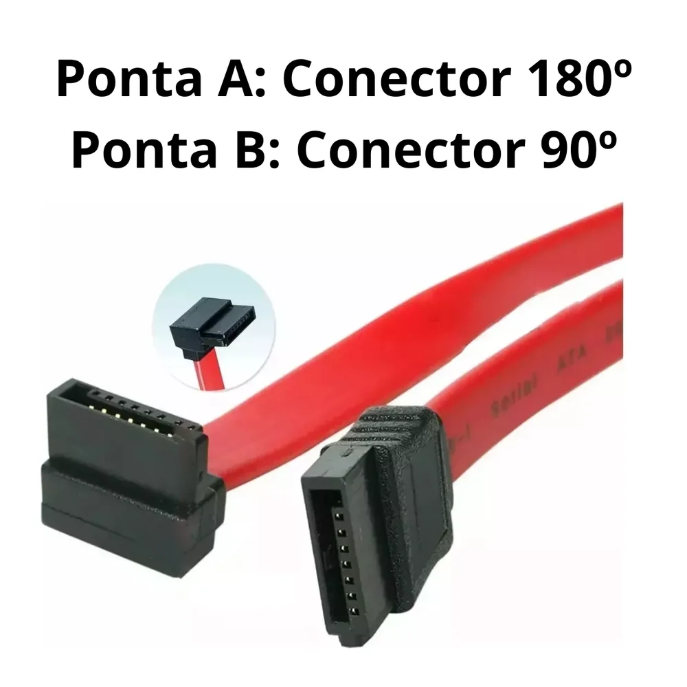 Imagem 3 de 5 do produto Cabo De Dados SATA 50cm P/ HD SSD Gravador Drives, 90 Graus, Vermelho, Ftg St-01038