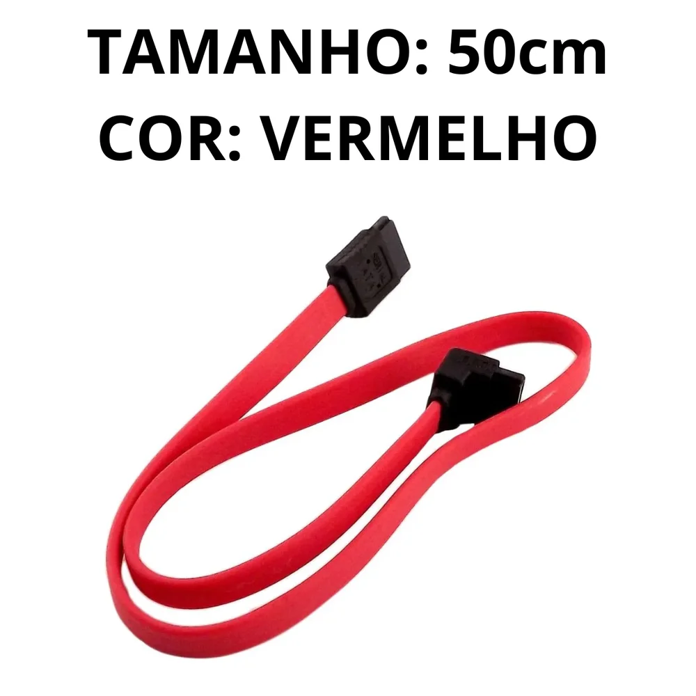 Imagem 5 de 5 do produto Cabo De Dados SATA 50cm P/ HD SSD Gravador Drives, 90 Graus, Vermelho, Ftg St-01038