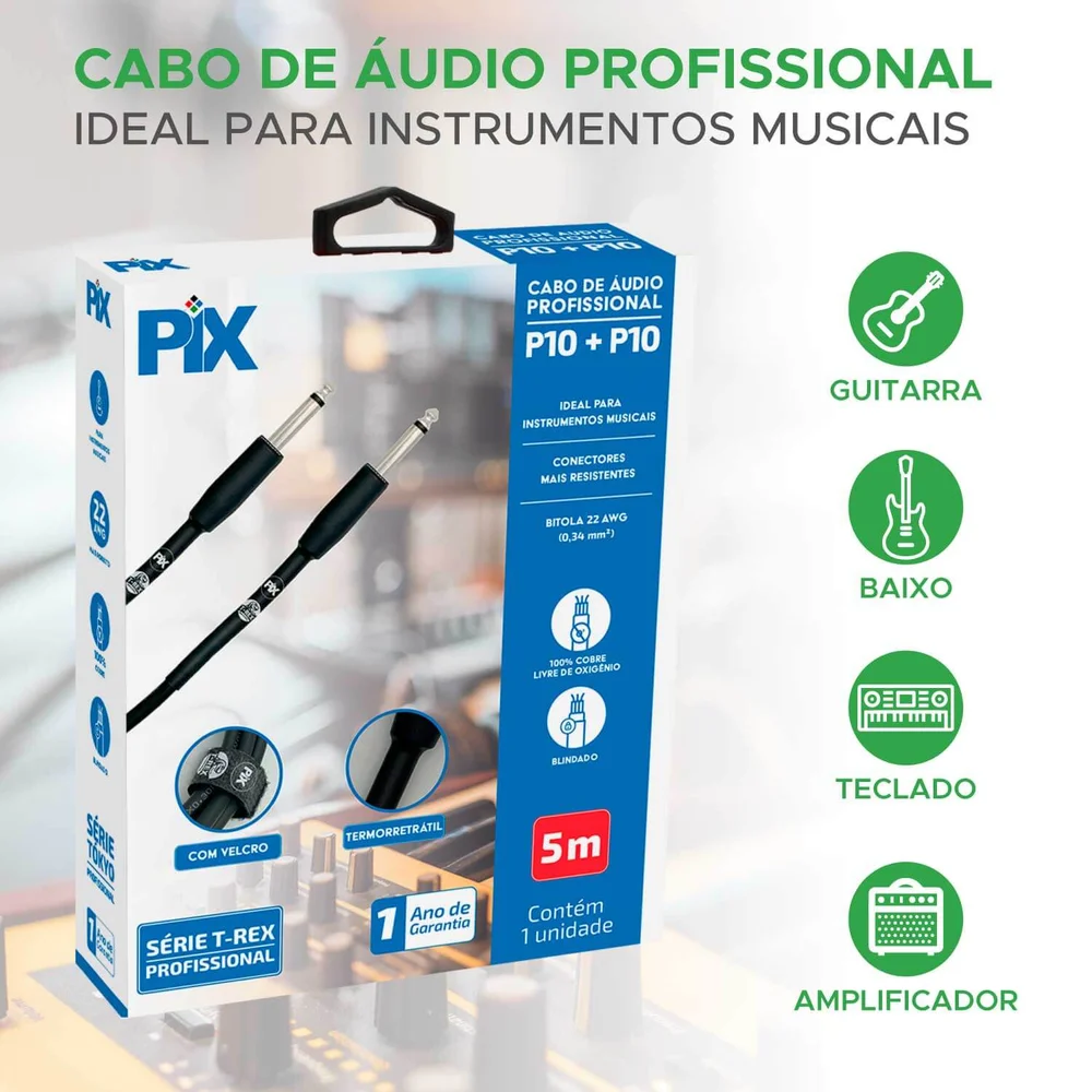 Imagem 3 de 5 do produto Cabo P10 P10 Mono 100% Cobre Para Instrumentos - 5 Metros
