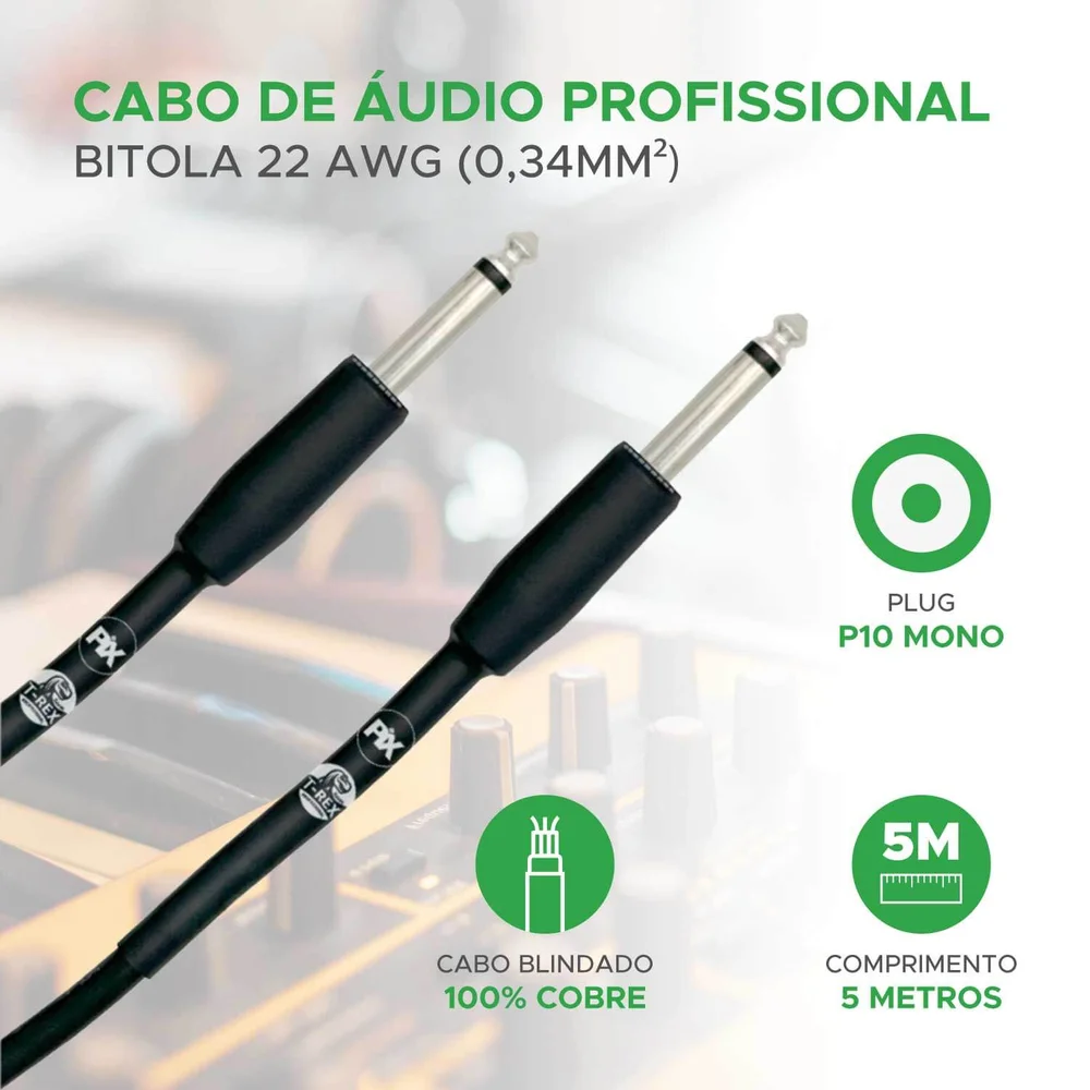 Imagem 5 de 5 do produto Cabo P10 P10 Mono 100% Cobre Para Instrumentos - 5 Metros