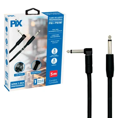 Cabo P10 + P10 90° Mono 100% Cobre P/ Instrumentos 5 Metros