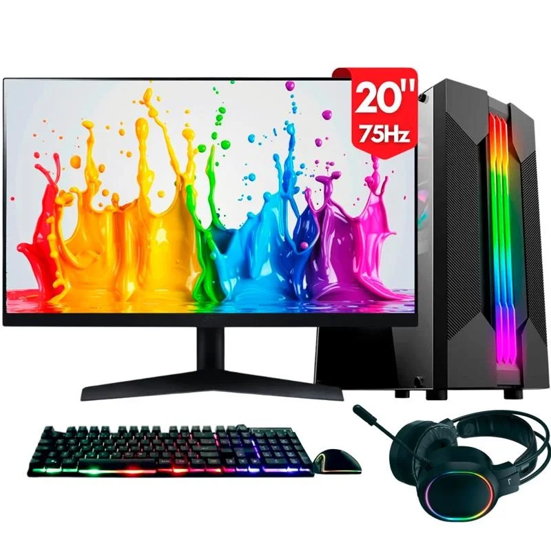 Computador Gamer Completo Balão.info Chroma, Intel Core i5, 8GB Ram, SSD 512gb, Fonte 500w, Monitor 20" 75hz, Kit Gamer Completo - Pg2e-1009ch