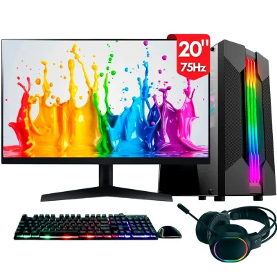 Computador Gamer Completo 2eletro Chroma, Intel Core i5, 16gb Ram, SSD 1TB, Fonte 500w, Monitor 20" 75hz, Kit Gamer Completo - Pg2e-1012ch