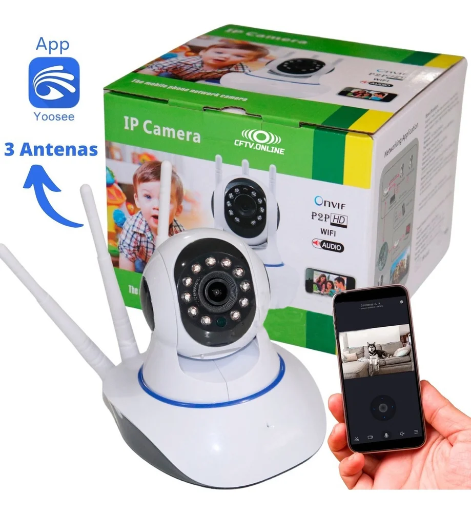Imagem 5 de 5 do produto Babá Segurança Eletronica Wifi Camera 3 Antenas Bluetooth Visão Noturna Monitoramento Celular