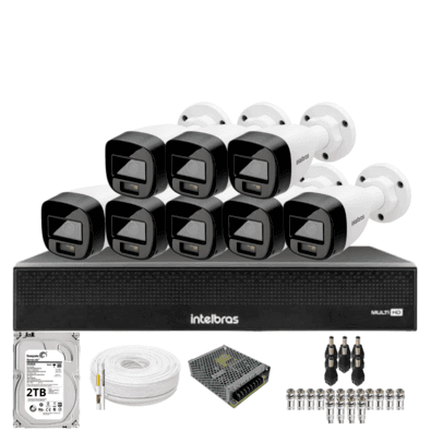 Kit 8 Câmeras Intelbras 1120b Full Color Dvr Mhdx 1016-c Intelbras Com Detecção De Movimentos Hd 2TB