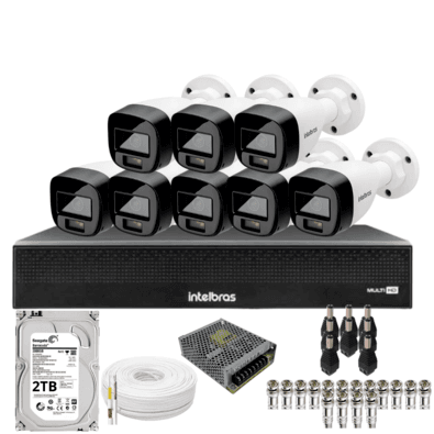 Kit 8 Câmeras Intelbras 1220b Full Color  Dvr Mhdx 1016-c Intelbras Com Detecção De Movimentos Hd 2TB