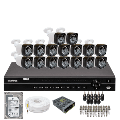 Kit 16 Câmeras Importadas Full Hd 1080p Dvr Intelbras Mhdx 1232 Hd 3TB