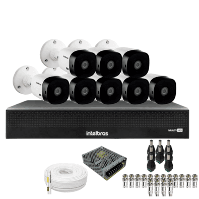 Kit 8 Câmeras Intelbras 1220b Full Hd Dvr Mhdx 1016-c Intelbras Com Detecção De Movimentos Sem Hd