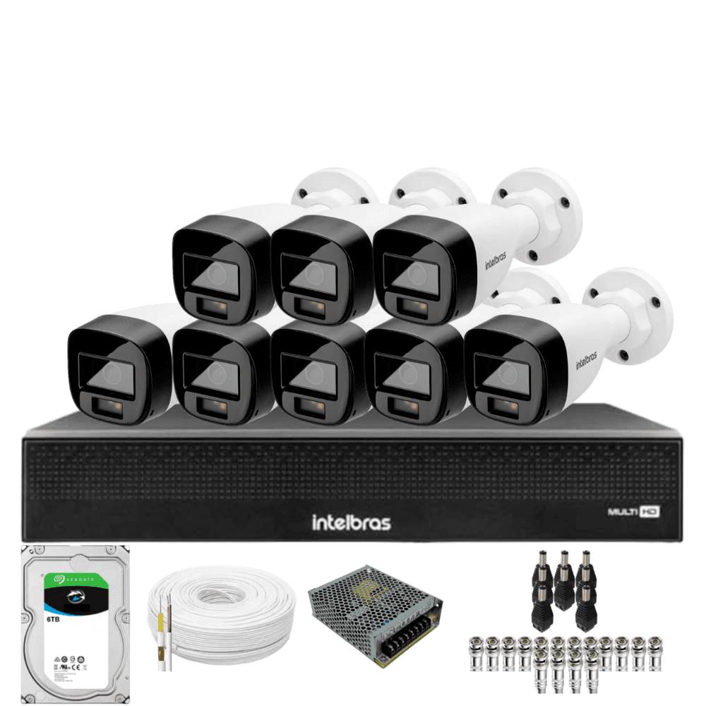 Kit 8 Câmeras Intelbras 1120b Full Color Dvr Mhdx 1016-c Intelbras Com Detecção De Movimentos Hd 6tb