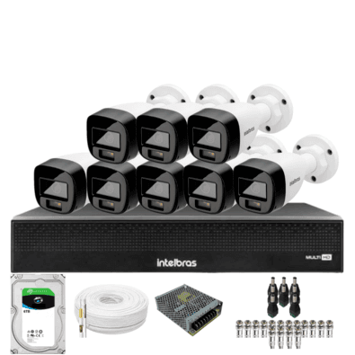 Kit 8 Câmeras Intelbras 1120b Full Color Dvr Mhdx 1016-c Intelbras Com Detecção De Movimentos Hd 6tb