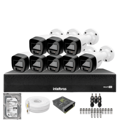 Kit 8 Câmeras Intelbras 1120b Full Color Dvr Mhdx 1016-c Intelbras Com Detecção De Movimentos Hd 3TB