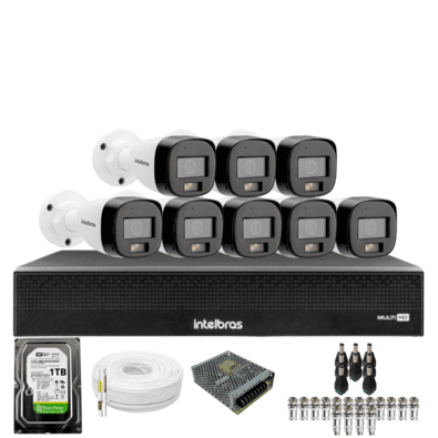 Kit 8 Câmeras Intelbras 3220b Full Color Com Áudio Dvr Mhdx 1016-c Intelbras Com Detecção De Movimentos Hd 1TB
