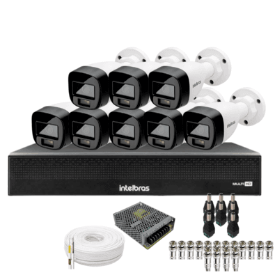 Kit 8 Câmeras Intelbras 1220b Full Color  Dvr Mhdx 1016-c Intelbras Com Detecção De Movimentos Sem Hd